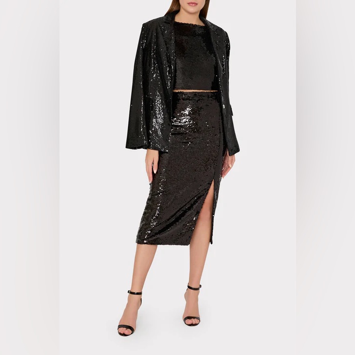Nwt Milly Santanna 3d Sequins Rosette Midi Skirt